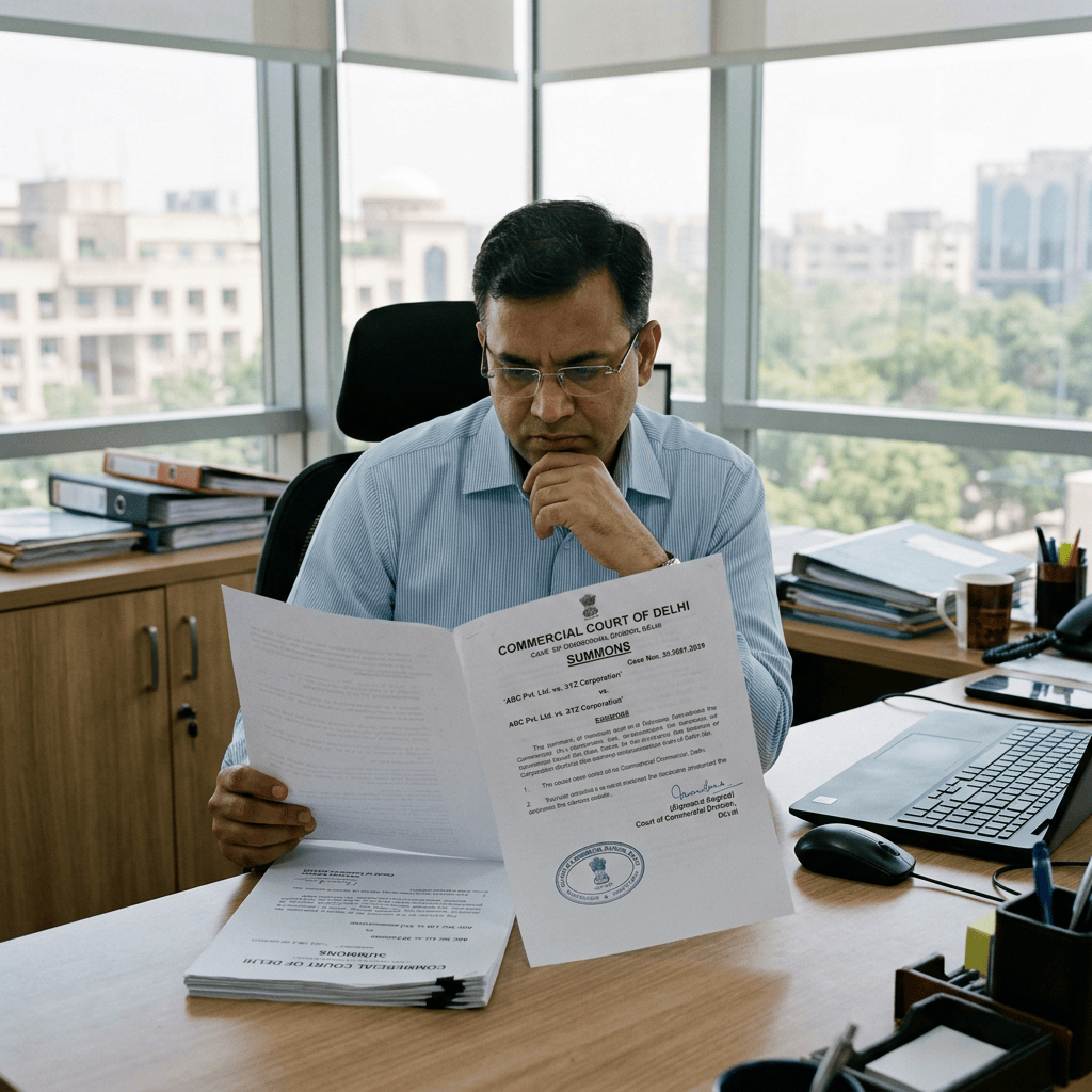 Person reading Delhi commercial court summons